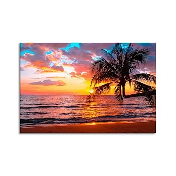 Amazon.co.jp: 海 アートパネル ヤシの木 青空 白雲 ビーチ 海の